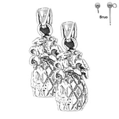 Sterling Silver 21mm Pineapple Earrings (White or Yellow Gold Plated)