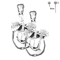 Sterling Silver 23mm Apple Earrings (White or Yellow Gold Plated)