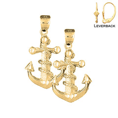 Sterling Silver 44mm Anchor With Rope Earrings (White or Yellow Gold Plated)