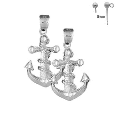 Sterling Silver 44mm Anchor With Rope Earrings (White or Yellow Gold Plated)