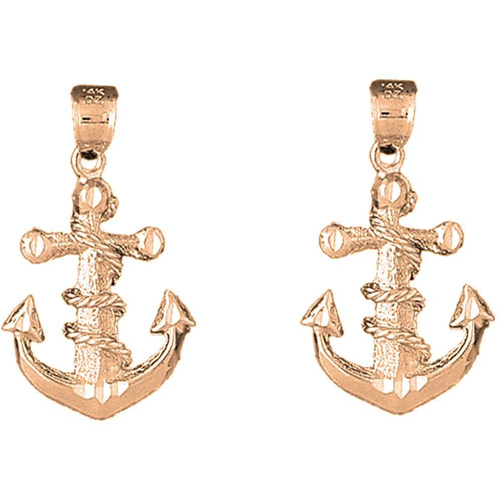 14K or 18K Gold 44mm Anchor With Rope Earrings