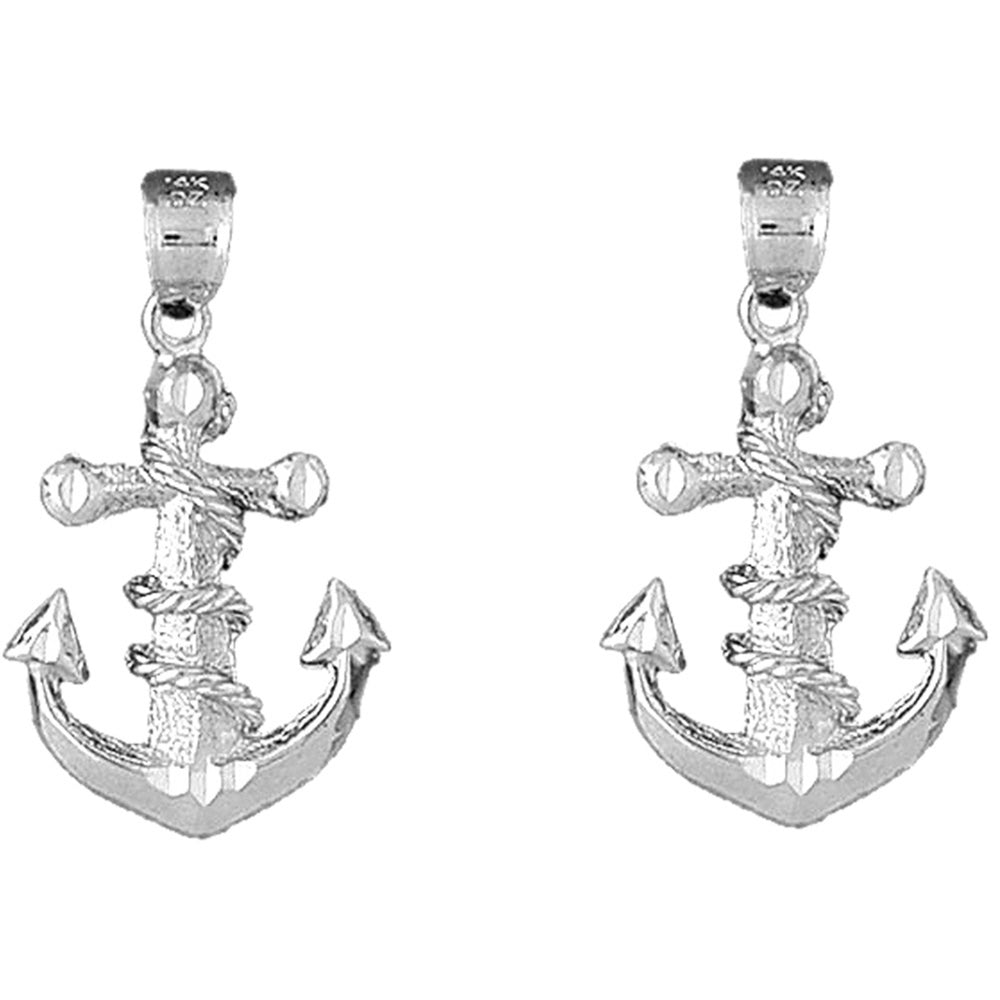 Sterling Silver 44mm Anchor With Rope Earrings