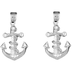 Sterling Silver 44mm Anchor With Rope Earrings