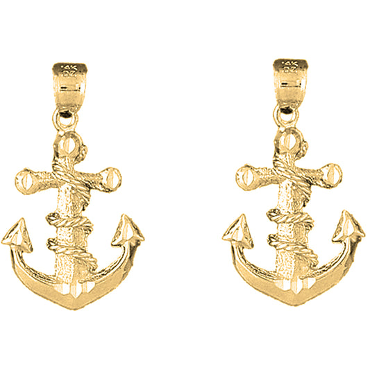 14K or 18K Gold 44mm Anchor With Rope Earrings