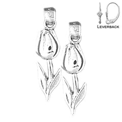 Sterling Silver 27mm Tulip Flower Earrings (White or Yellow Gold Plated)