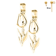 Sterling Silver 27mm Tulip Flower Earrings (White or Yellow Gold Plated)