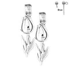 Pendientes de plata de ley con forma de flor de tulipán de 27 mm (chapados en oro blanco o amarillo)