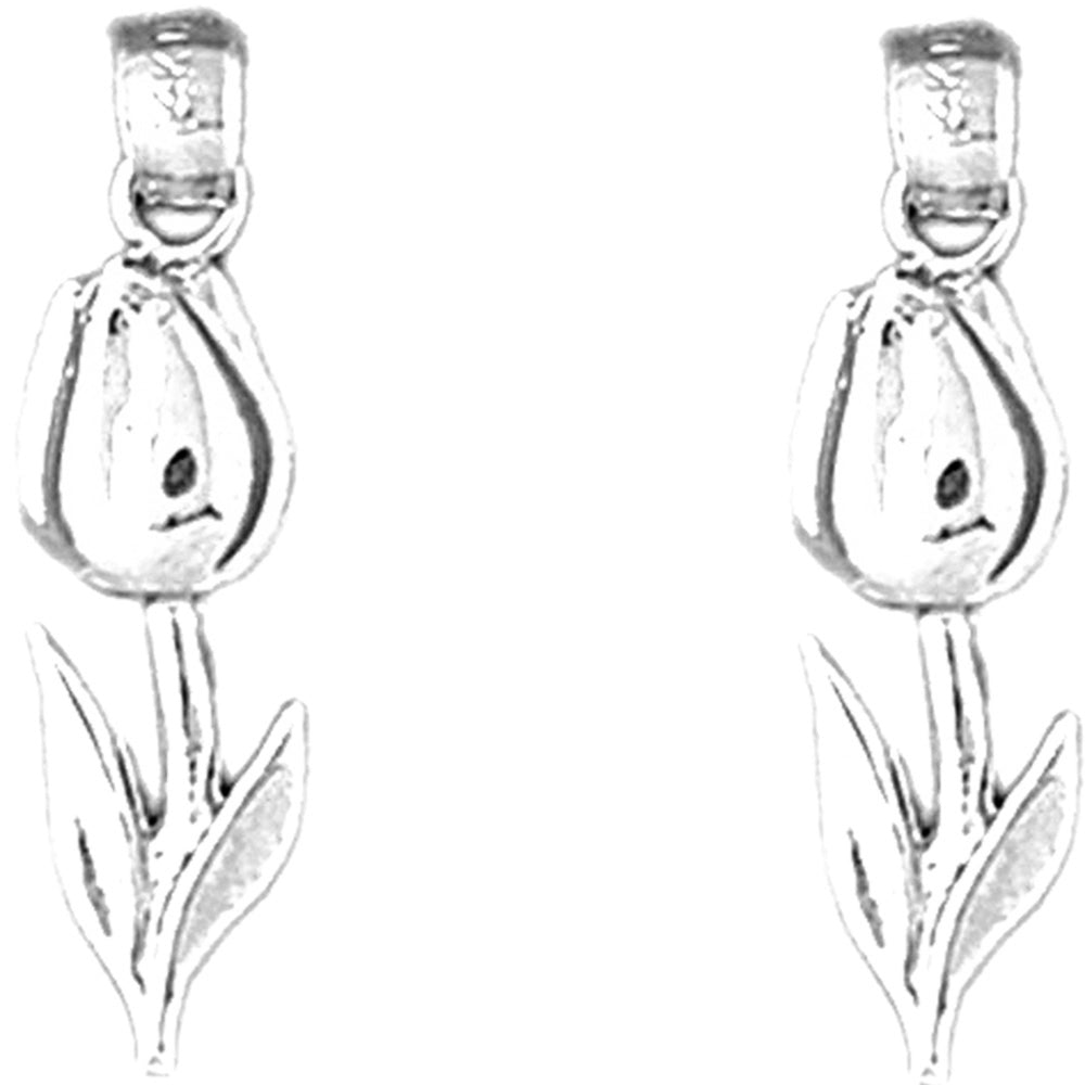 Sterling Silver 27mm Tulip Flower Earrings