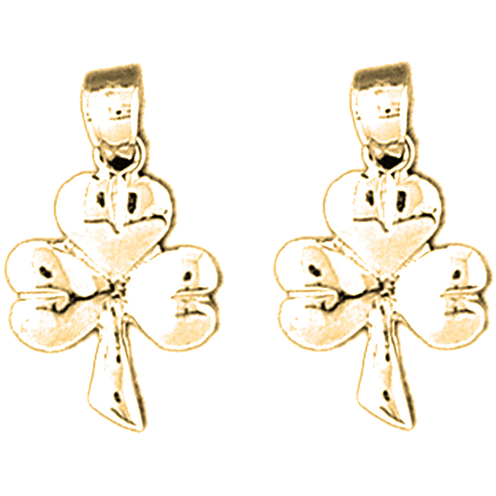 Yellow Gold-plated Silver 22mm 3 Clove Shamrock Earrings