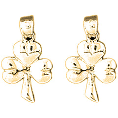 Yellow Gold-plated Silver 22mm 3 Clove Shamrock Earrings