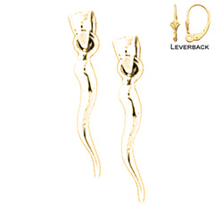 Sterling Silver 22mm 3D Cornicello / Italian Horn Earrings (White or Yellow Gold Plated)