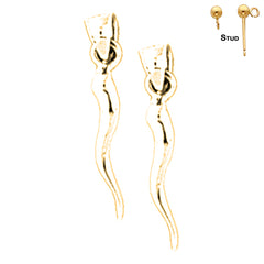 14K oder 18K Gold 22mm 3D Cornicello / Italienische Horn Ohrringe