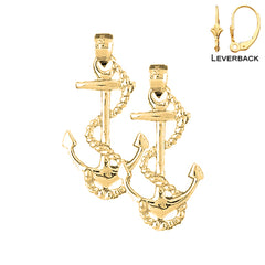 14K or 18K Gold Anchor With Rope Earrings