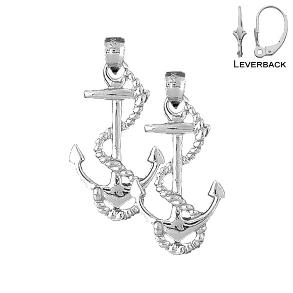 Sterling Silver 33mm Anchor With Rope Earrings (White or Yellow Gold Plated)