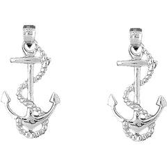 Sterling Silver 33mm Anchor With Rope Earrings