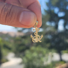 14K or 18K Gold Anchor With Rope Pendant