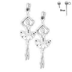 Sterling Silver 40mm Fifth Position Ballerina Earrings (White or Yellow Gold Plated)