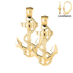 Sterling Silver 26mm Anchor With Rope Earrings (White or Yellow Gold Plated)