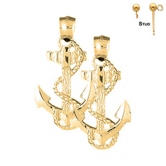 Sterling Silver 26mm Anchor With Rope Earrings (White or Yellow Gold Plated)