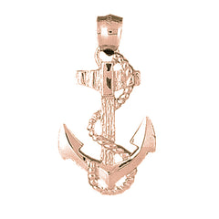 14K or 18K Gold Anchor With Rope Pendant