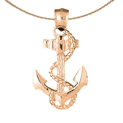 14K or 18K Gold Anchor With Rope Pendant