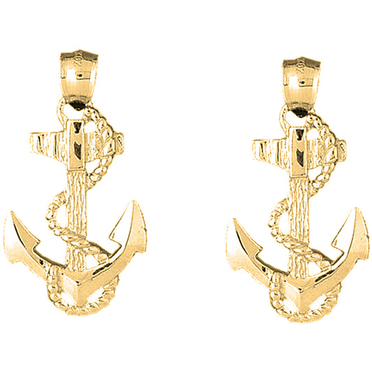14K or 18K Gold 26mm Anchor With Rope Earrings