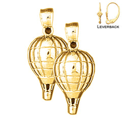 Sterling Silver 31mm Hot Air Balloon Earrings (White or Yellow Gold Plated)