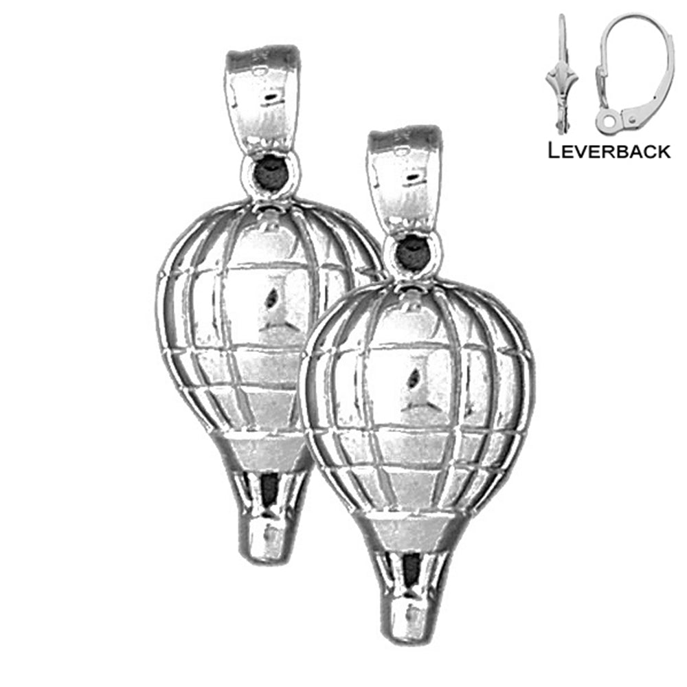 Sterling Silver 31mm Hot Air Balloon Earrings (White or Yellow Gold Plated)