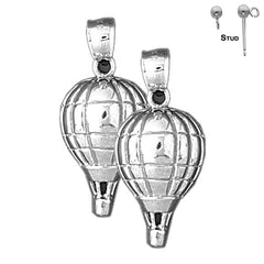 Sterling Silver 31mm Hot Air Balloon Earrings (White or Yellow Gold Plated)