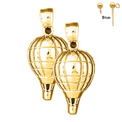 Sterling Silver 31mm Hot Air Balloon Earrings (White or Yellow Gold Plated)