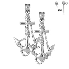Sterling Silver 33mm Anchor With Rope Earrings (White or Yellow Gold Plated)