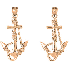 14K or 18K Gold 33mm Anchor With Rope Earrings