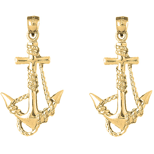 14K or 18K Gold 33mm Anchor With Rope Earrings