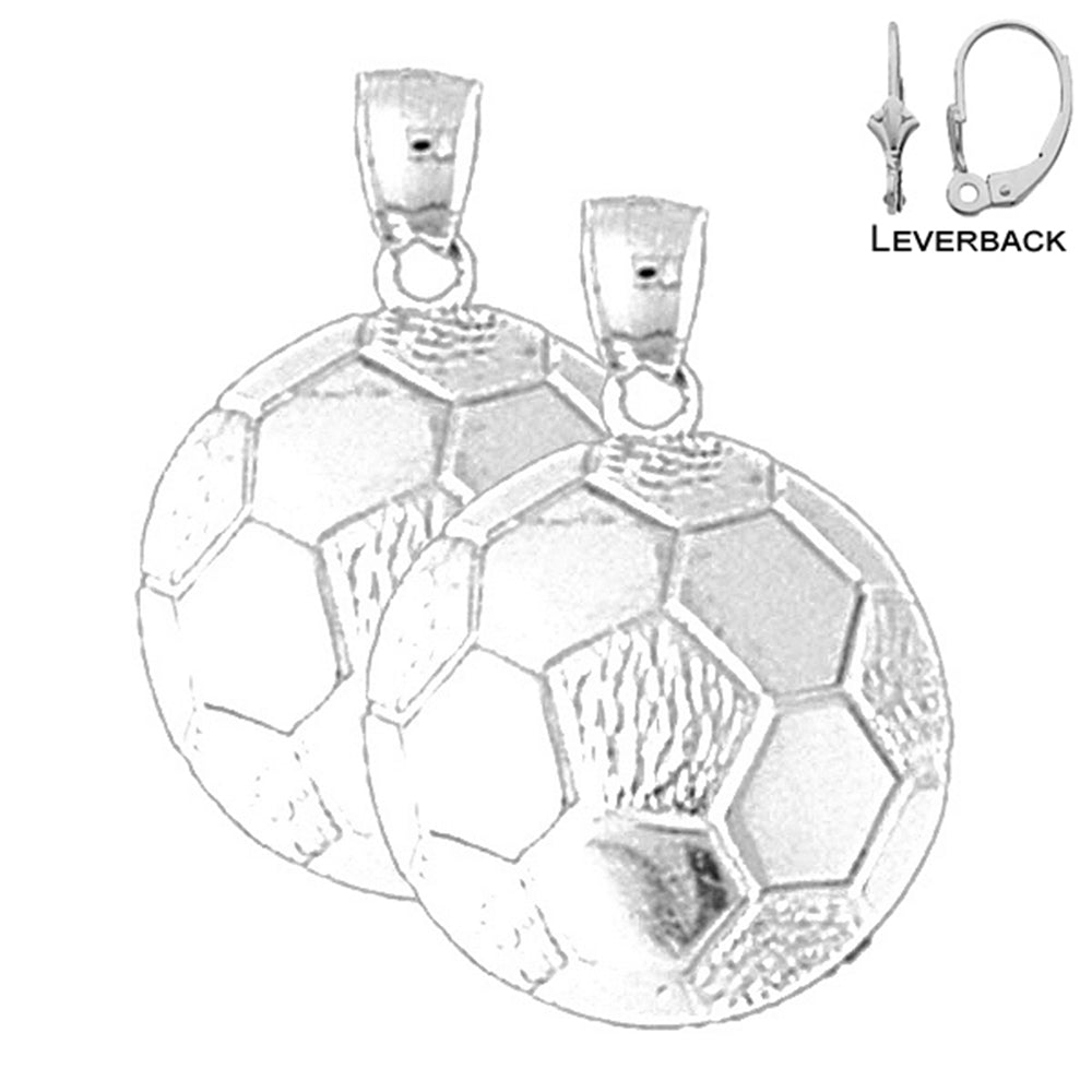 Sterling Silver 25mm Soccer Ball Earrings (White or Yellow Gold Plated)