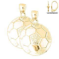 Sterling Silver 25mm Soccer Ball Earrings (White or Yellow Gold Plated)