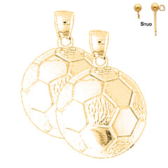 Pendientes de balón de fútbol de plata de ley de 25 mm (chapados en oro blanco o amarillo)