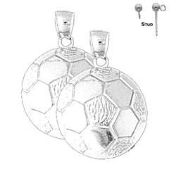 Sterling Silver 25mm Soccer Ball Earrings (White or Yellow Gold Plated)