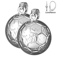 Sterling Silver 19mm 3D Soccer Ball Earrings (White or Yellow Gold Plated)