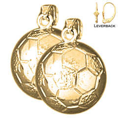 Sterling Silver 19mm 3D Soccer Ball Earrings (White or Yellow Gold Plated)