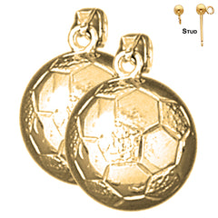 Sterling Silver 19mm 3D Soccer Ball Earrings (White or Yellow Gold Plated)
