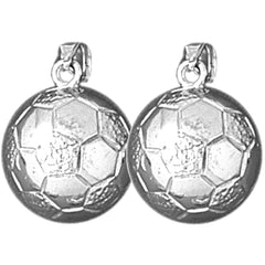 Sterling Silver 19mm 3D Soccer Ball Earrings