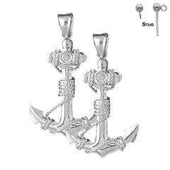 Sterling Silver 41mm Anchor With Rope 3D Earrings (White or Yellow Gold Plated)