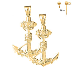 Sterling Silver 41mm Anchor With Rope 3D Earrings (White or Yellow Gold Plated)