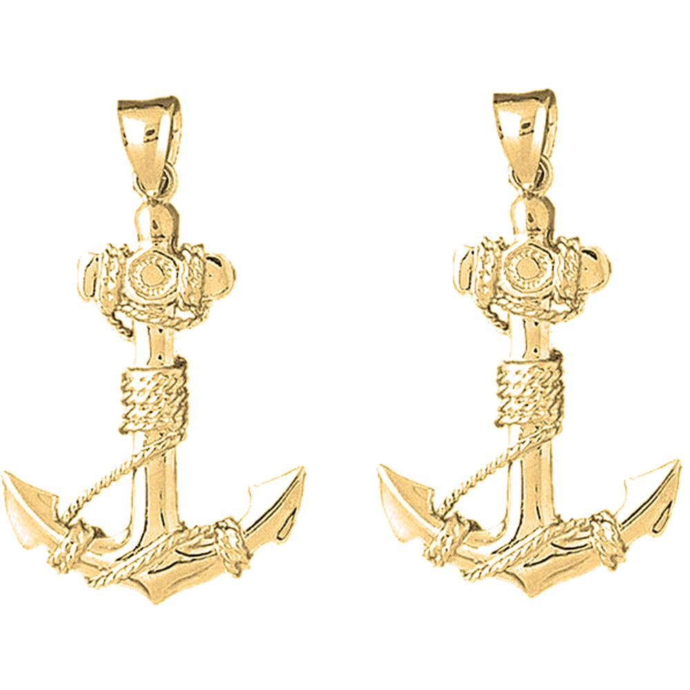 Yellow Gold-plated Silver 41mm Anchor With Rope 3D Earrings
