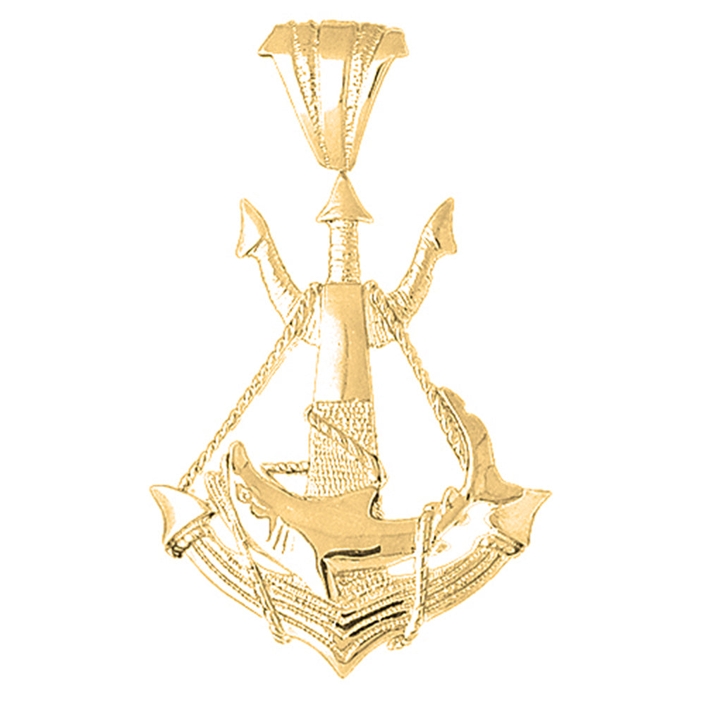 10K, 14K or 18K Gold Anchor With Shark Pendant