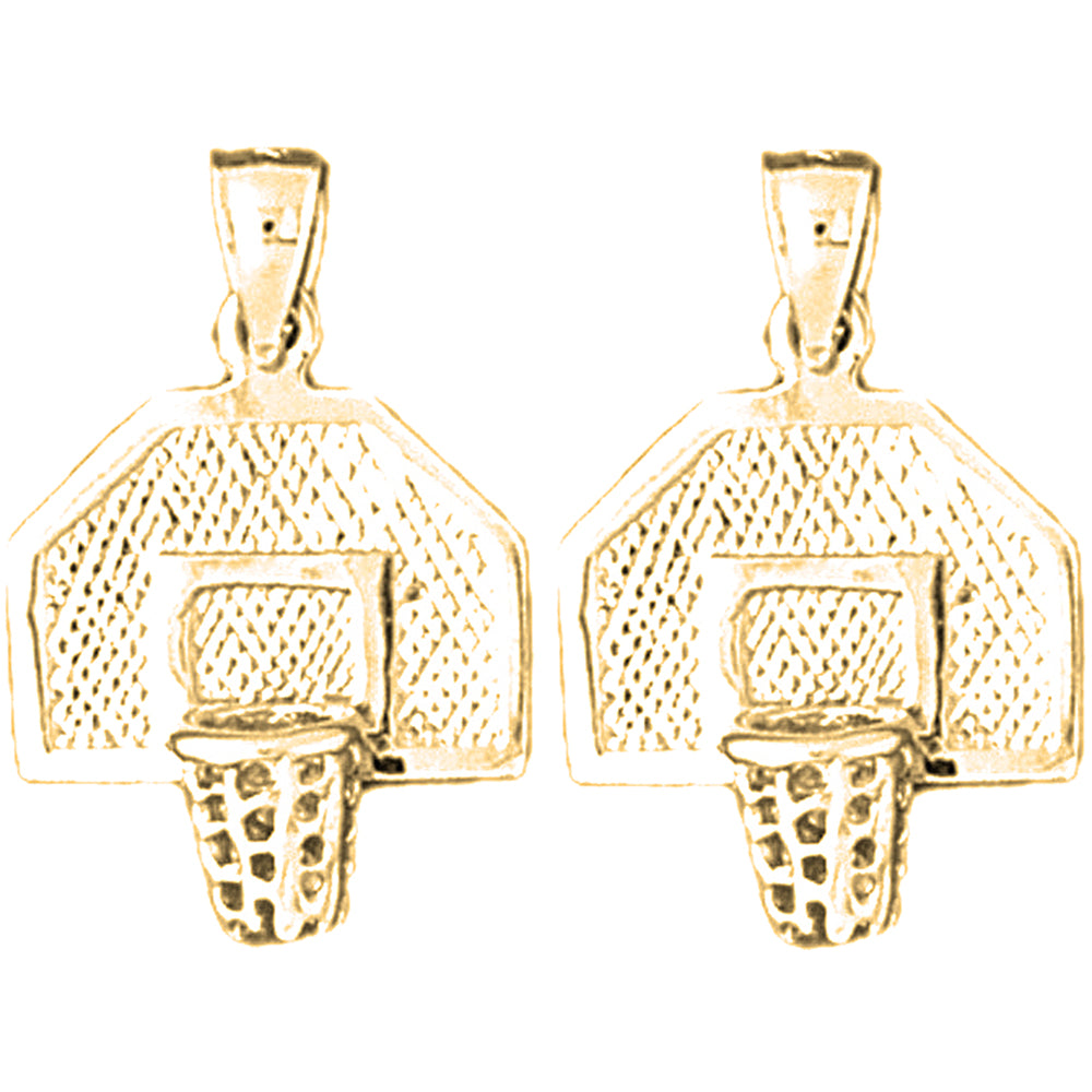 Yellow Gold-plated Silver 24mm Basketball Hoop Earrings