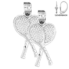 Sterling Silver 23mm Tennis Racket Earrings (White or Yellow Gold Plated)