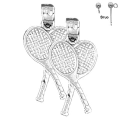 Pendientes de raqueta de tenis de plata de ley de 23 mm (chapados en oro blanco o amarillo)