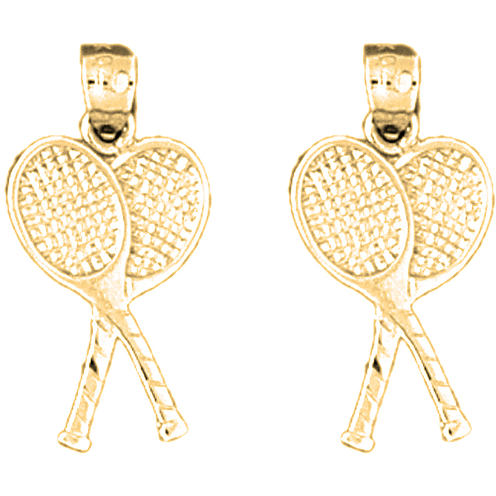 Yellow Gold-plated Silver 23mm Tennis Racket Earrings