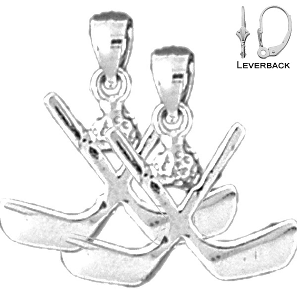 Sterling Silver 19mm Hockey Stick Earrings (White or Yellow Gold Plated)